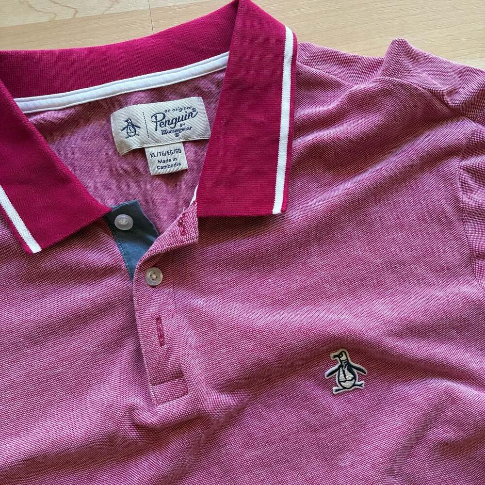 Original Penguin Men's Tipped Pique Polo Shirt in Sangria Red
